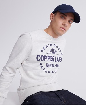 Superdry Copper Label Loopback Crew Férfi Pulóver Fehér | ZSOGI1857